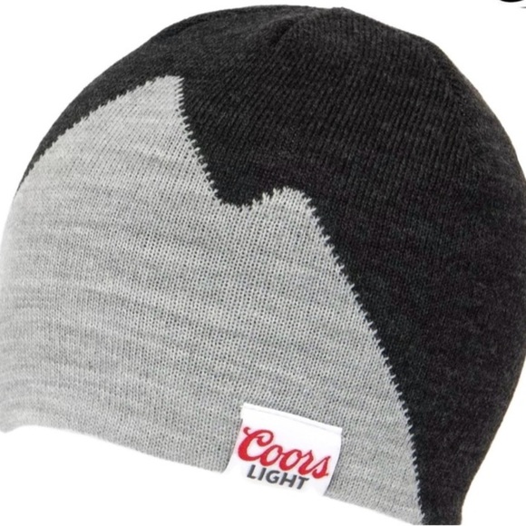 COORS LIGHT Logo Mountain Art Knit Beanie Scull Cap Jacquard Charcoal Hat - OSFM - Picture 1 of 4